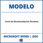 Modelo De Carta De Recomendacion Personal En Word